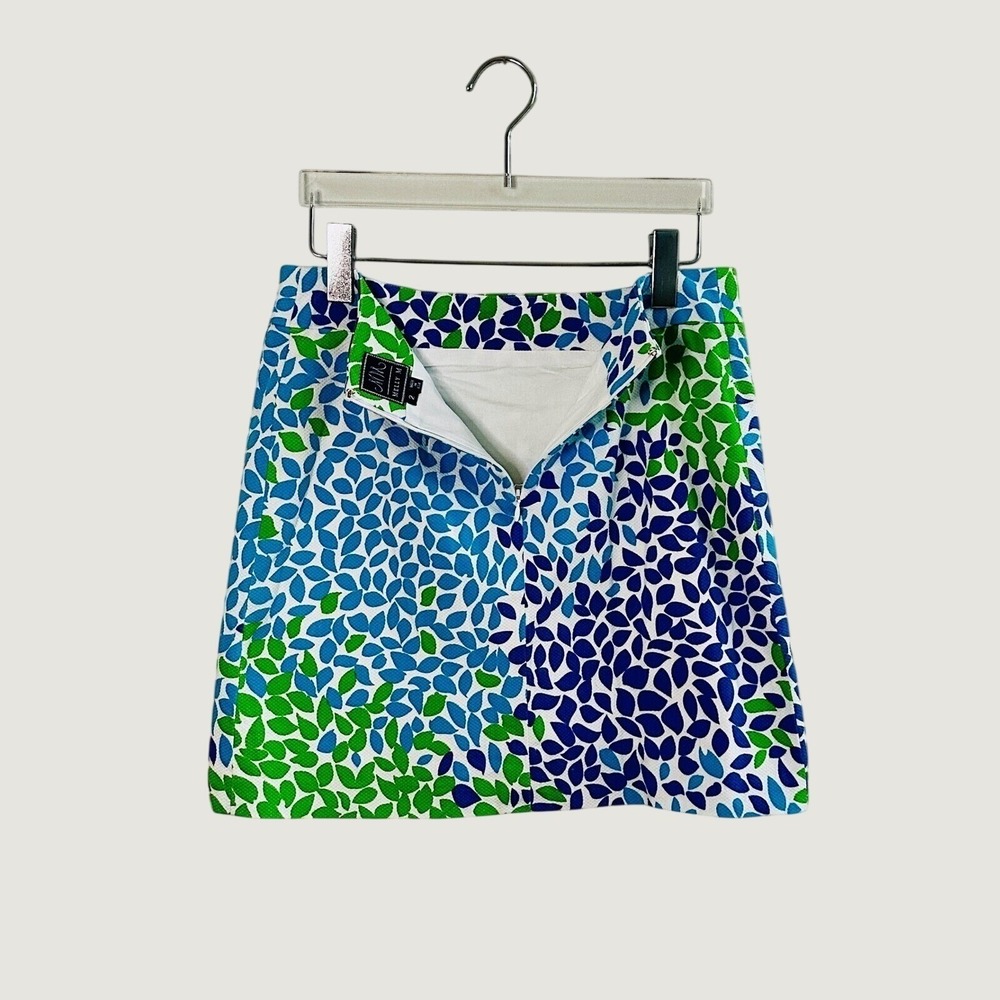 Melly M Womens Green Blue Leaf Print Mini Skirt Gold Button Size 2 Made in USA - Picture 3 of 7